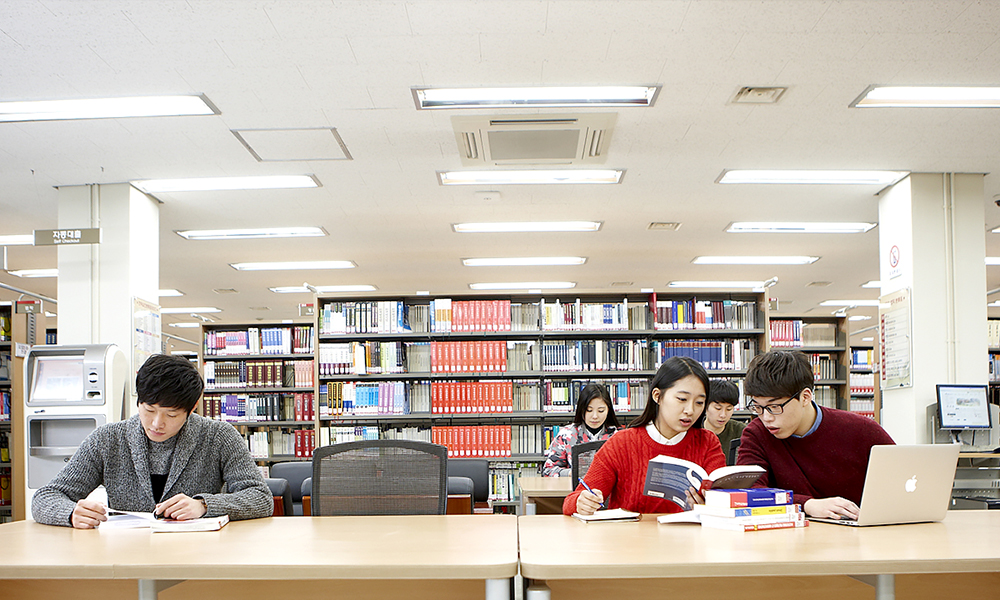 Students at the library
